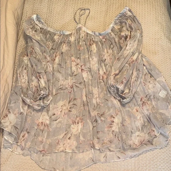 Zimmermann Floral Off-Shoulder Blouse - Gray and Pink 100% Silk - Picture 6 of 12